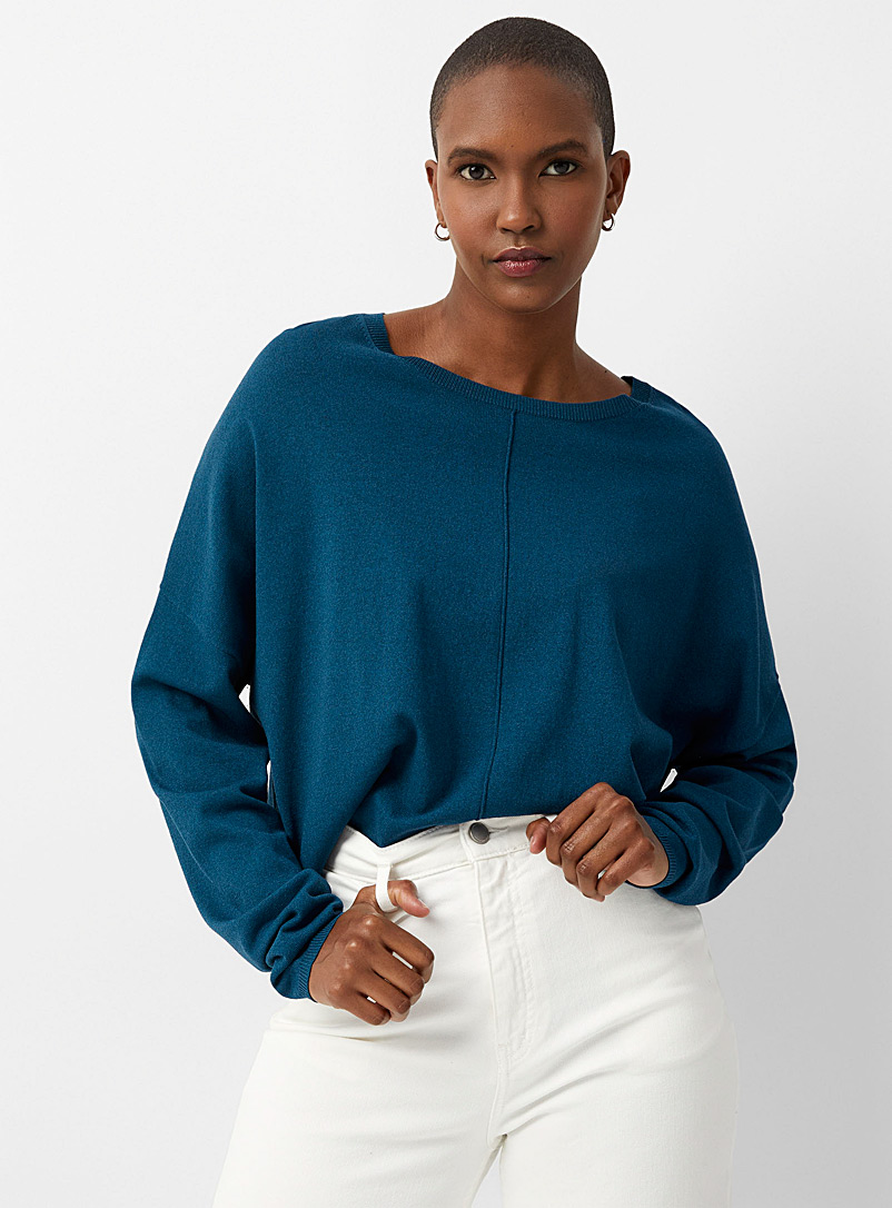 Contemporaine Dark Blue Loose cropped round-neck sweater for women