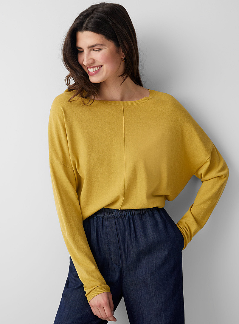 Contemporaine Medium Yellow Loose cropped round-neck sweater for women