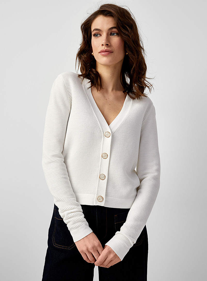 Contemporaine Ivory White Ottoman-knit cropped cardigan for women