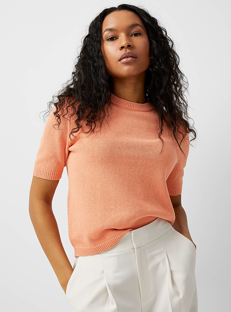 Contemporaine Light Orange Square short-sleeve sweater for women