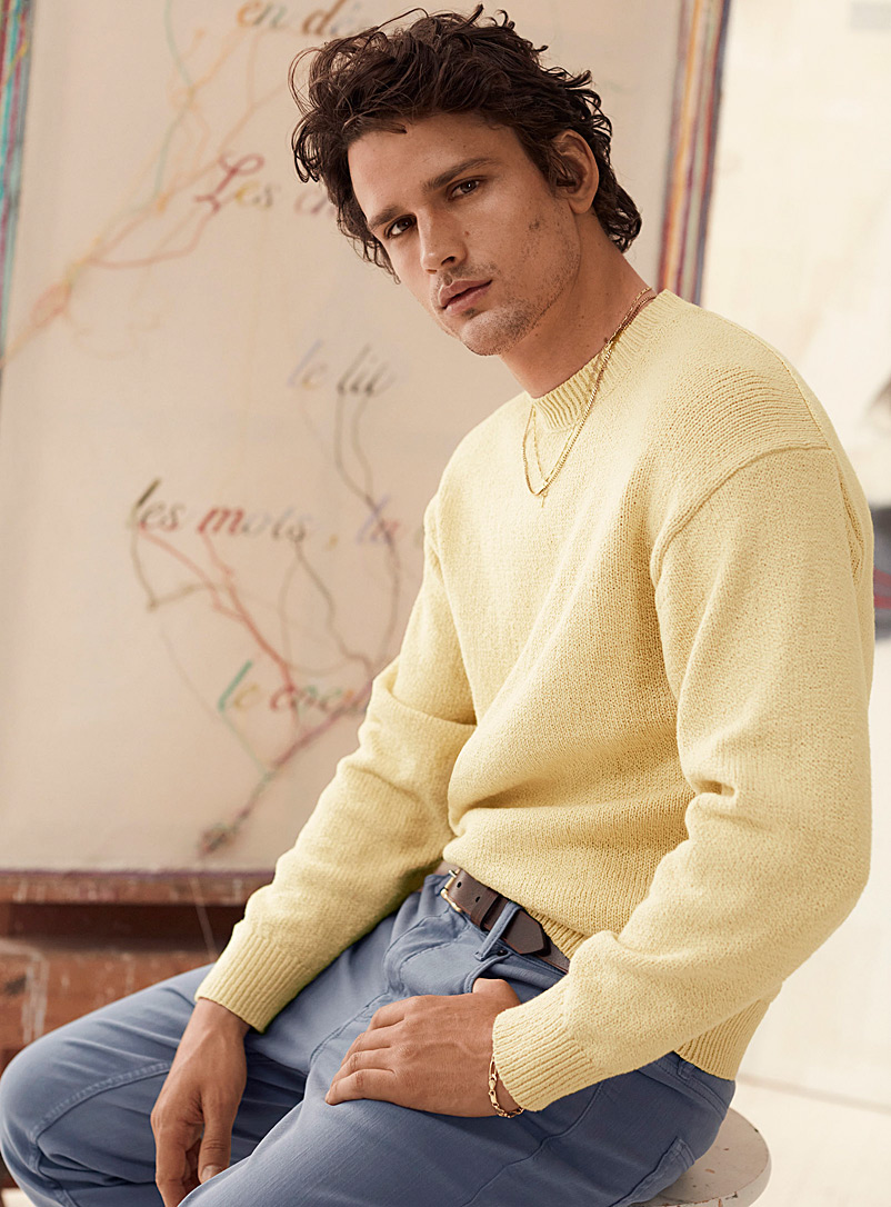 Le 31 Ecru/Linen Irregular knit crew-neck sweater for men