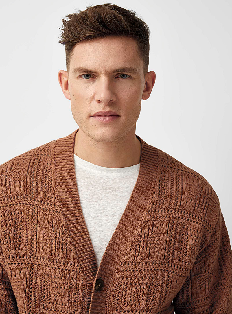 Le 31 Dark Brown Crochet-knit cardigan for men