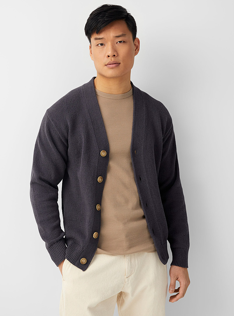Le 31 Marine Blue Textured-knit cardigan for men