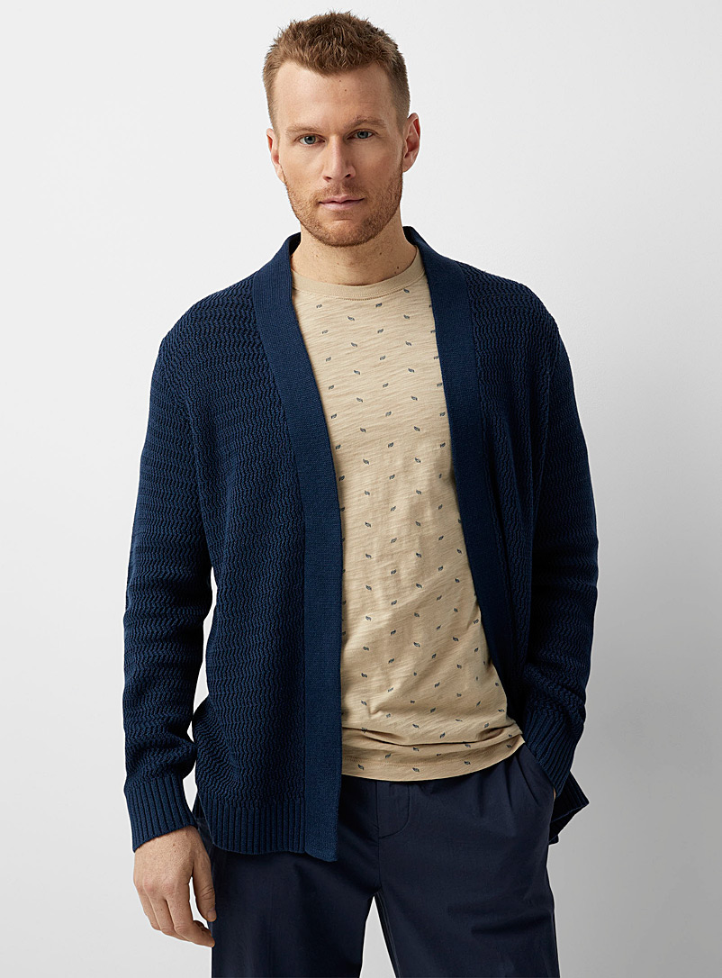 Le 31 Marine Blue Organic linen knit open cardigan for men
