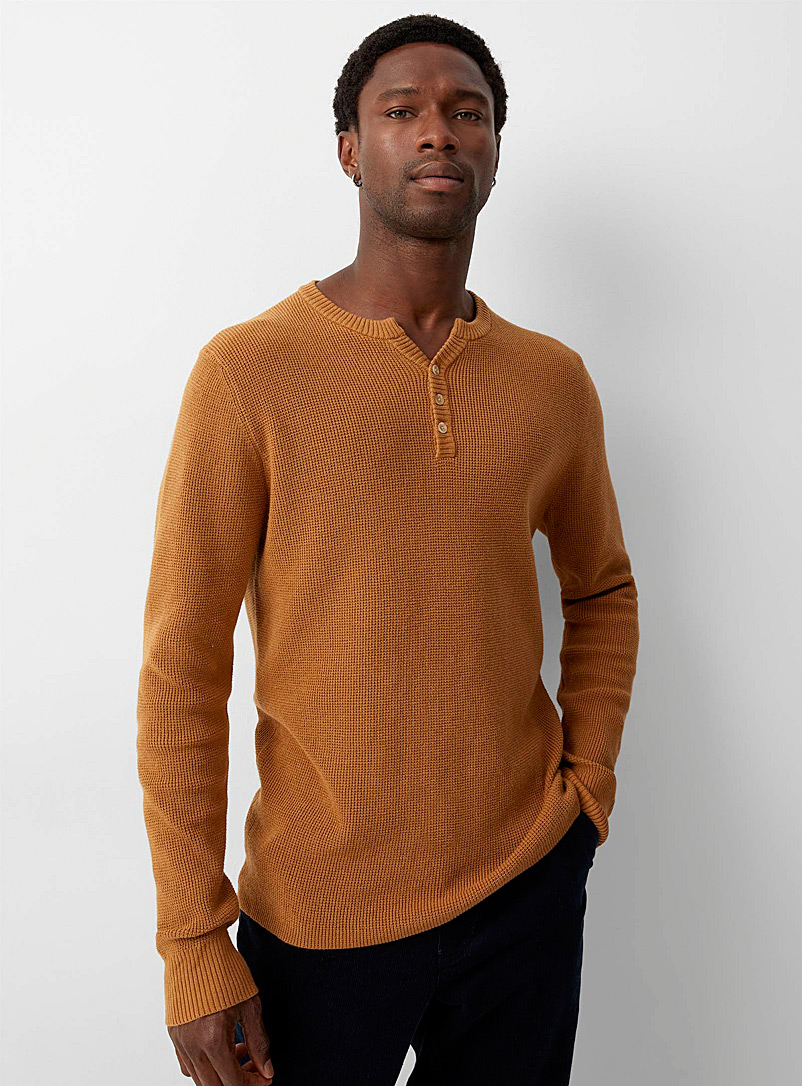 Le 31 Fawn Waffle-knit Henley sweater for men