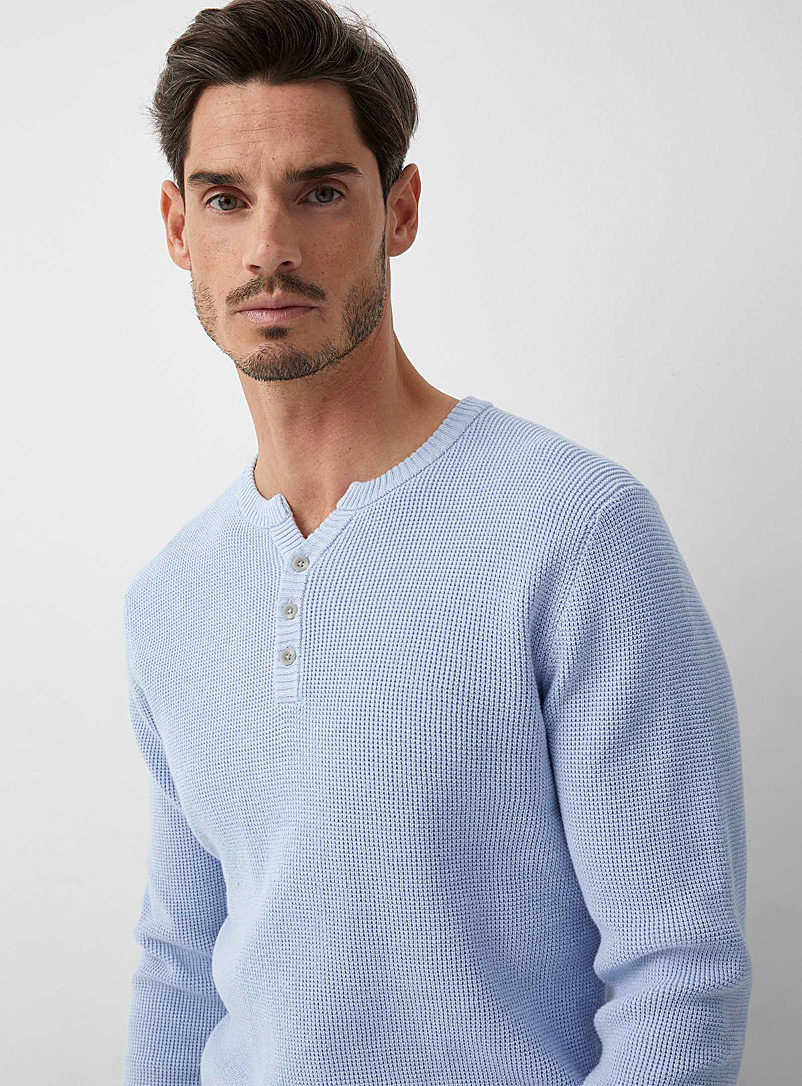 Le 31 Blue Waffle-knit Henley sweater for men