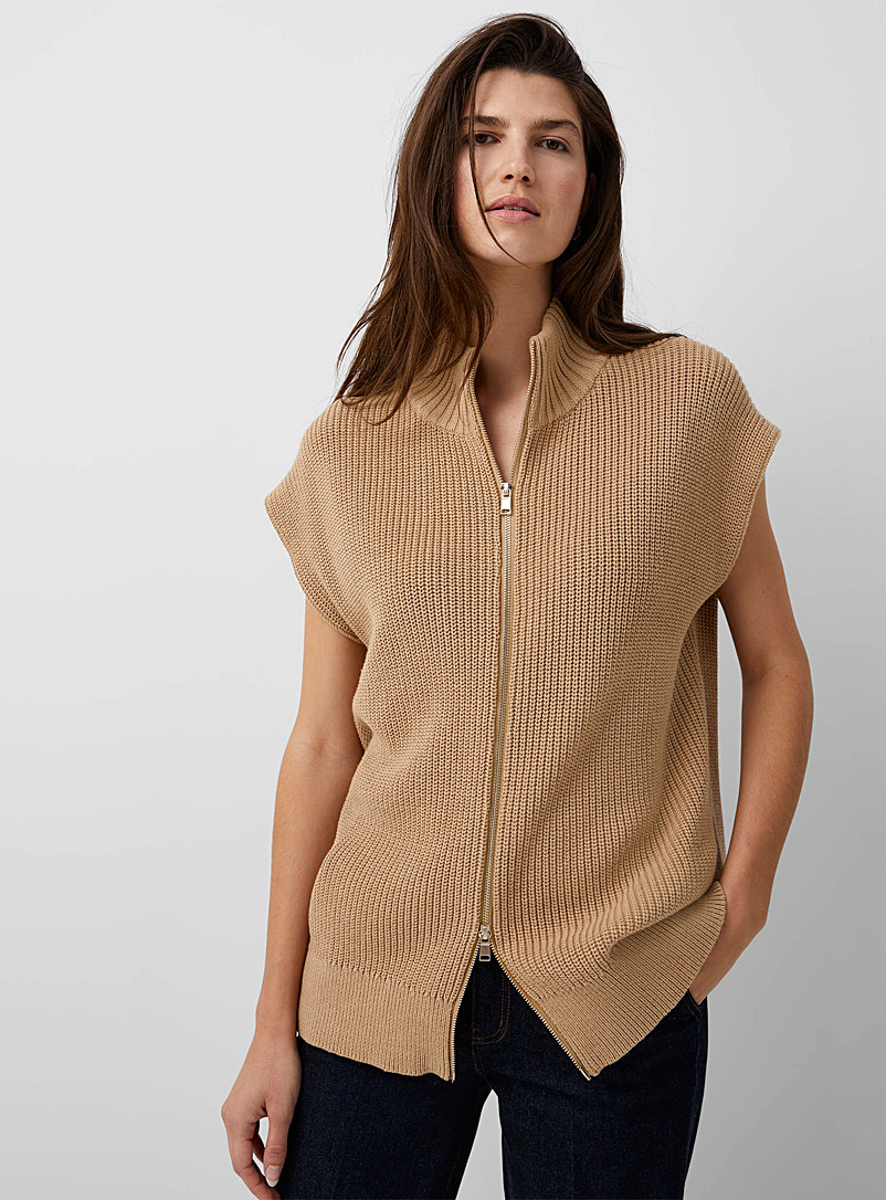 Contemporaine Fawn Shaker-rib zippered sweater vest for women
