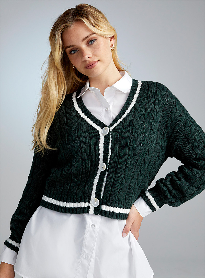 Twik Mossy Green Cropped cable cardigan for women