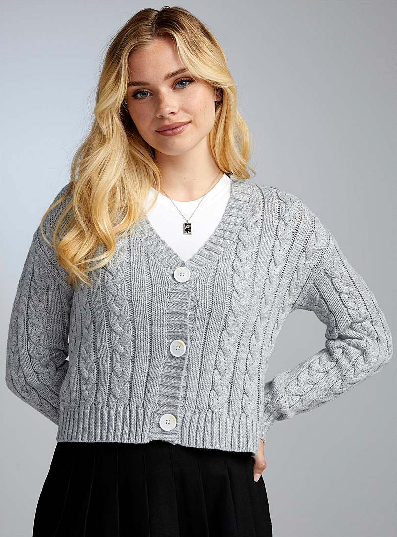 Twik Grey Cropped cable cardigan for women