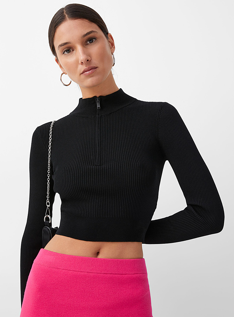 Icône Black Zip-up mock-neck sweater for women