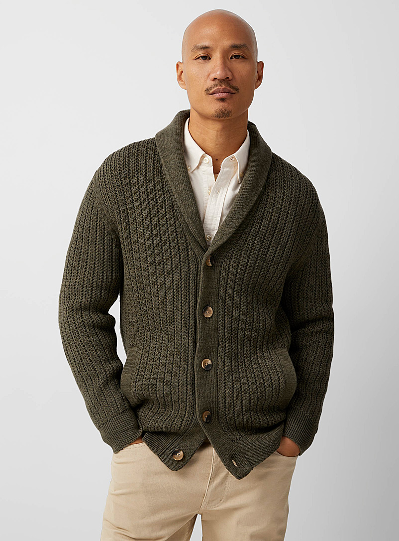 Le 31 Khaki SUPIMA® cotton shawl-collar cardigan for men