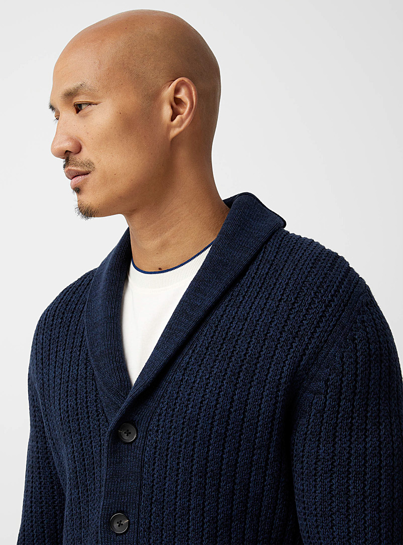 Le 31 Navy SUPIMA&reg; cotton shawl-collar cardigan for men