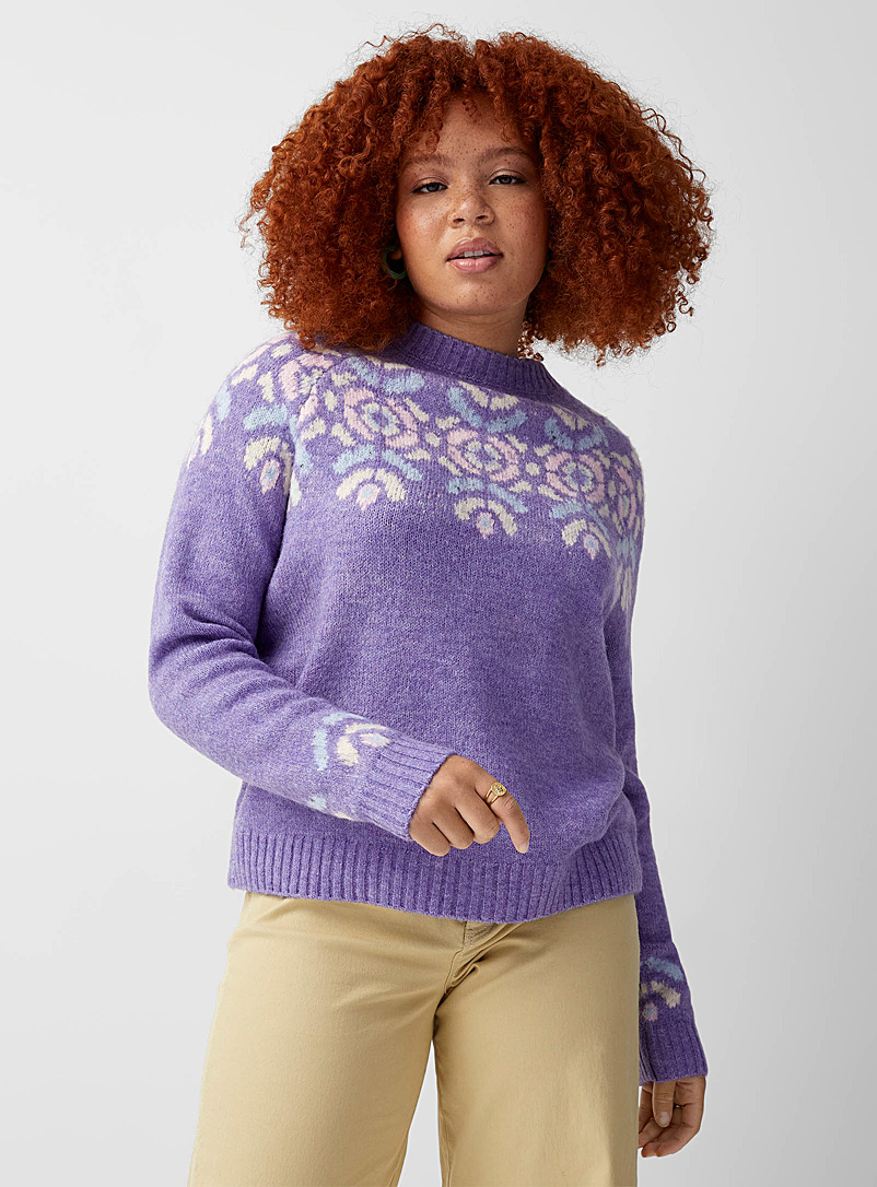 Twik Patterned Blue Flower streamer sweater for women