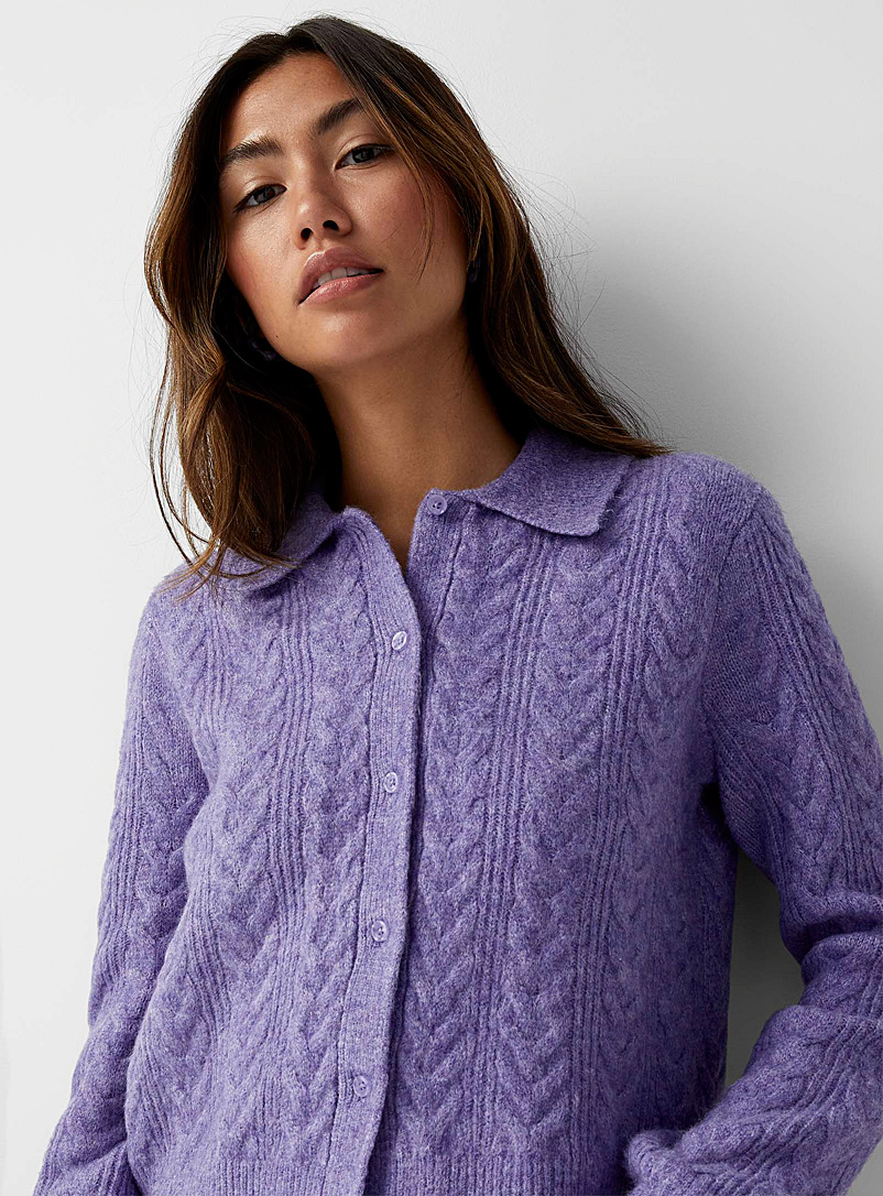 Twik Blue Cable-knit buttoned polo for women