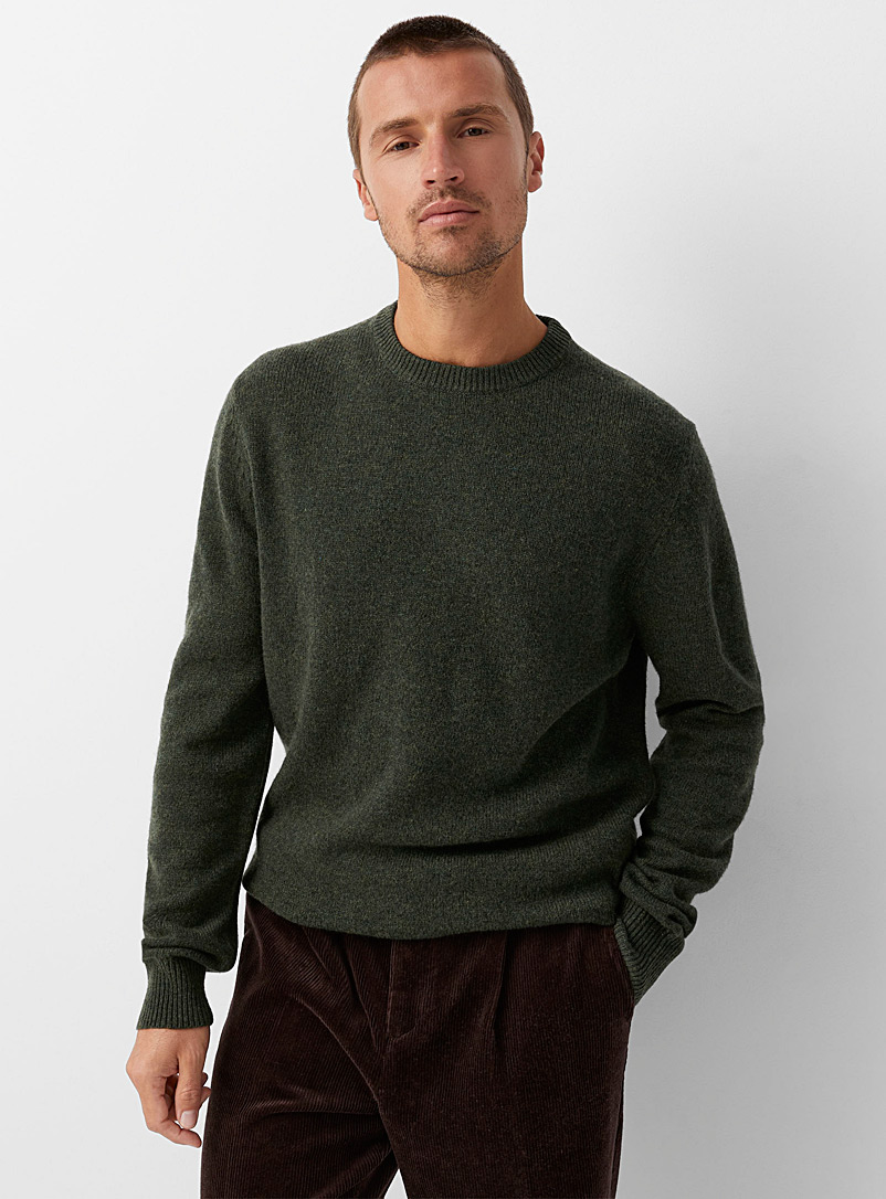 Le 31 Mossy Green Recycled lambswool crew-neck sweater for men