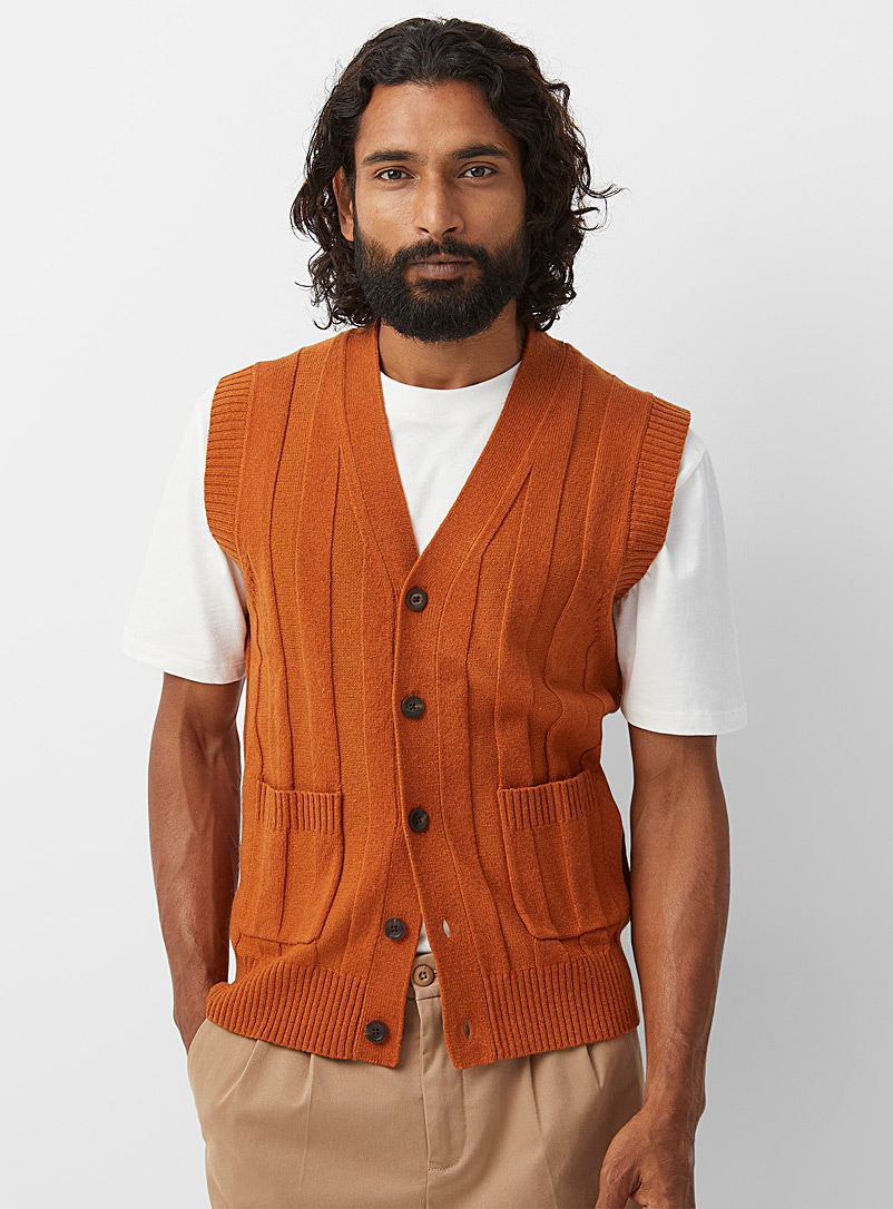 Le 31 Dark Orange Recycled lambswool vest for men