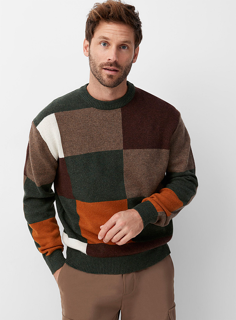 Le 31 Assorted Recycled lambswool mosaic square sweater for men