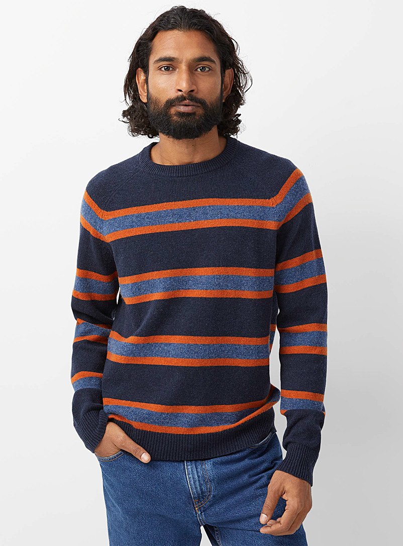 Le 31 Patterned Grey Recycled lambswool framed stripe sweater for men
