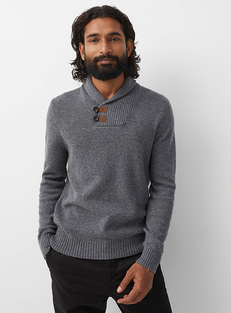 Le 31 Charcoal Recycled lambswool shawl-collar sweater for men