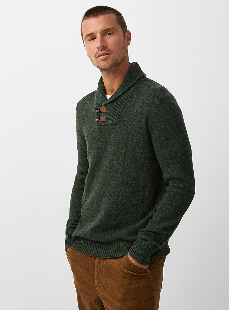 Le 31 Mossy Green Recycled lambswool shawl-collar sweater for men