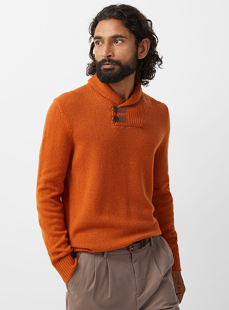 Le 31 Dark Orange Recycled lambswool shawl-collar sweater for men