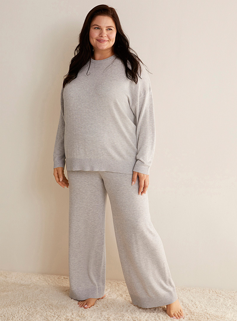 Miiyu Light Grey Soft knit lounge sweater Plus size for women