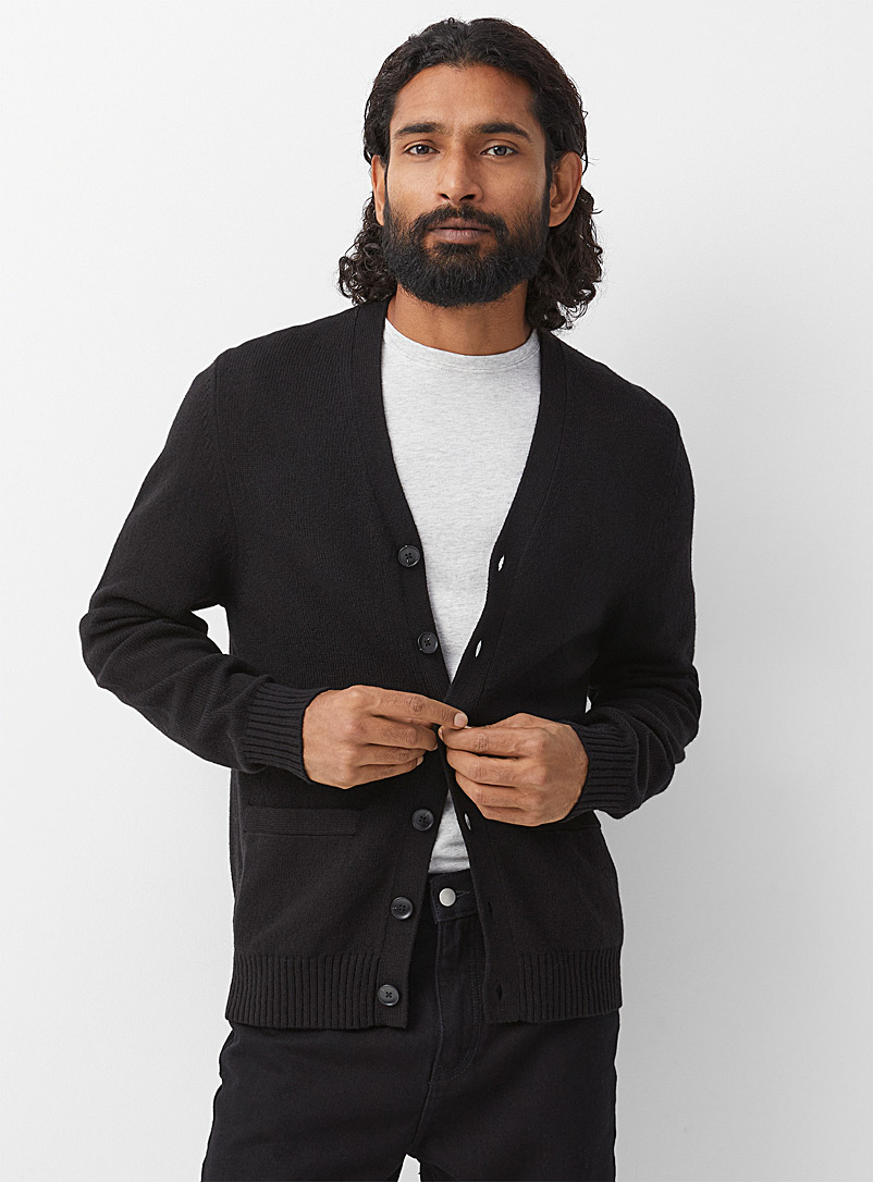 Le 31 Black Recycled lambswool cardigan for men