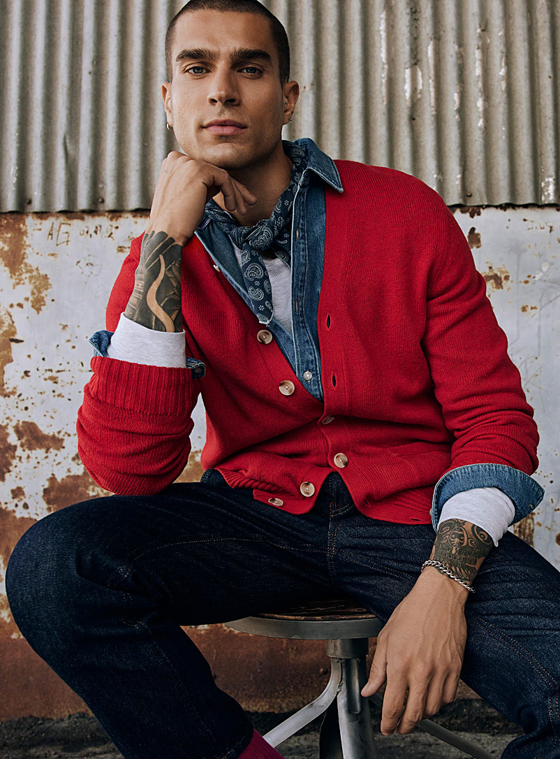 Le 31 Red Recycled lambswool cardigan for men