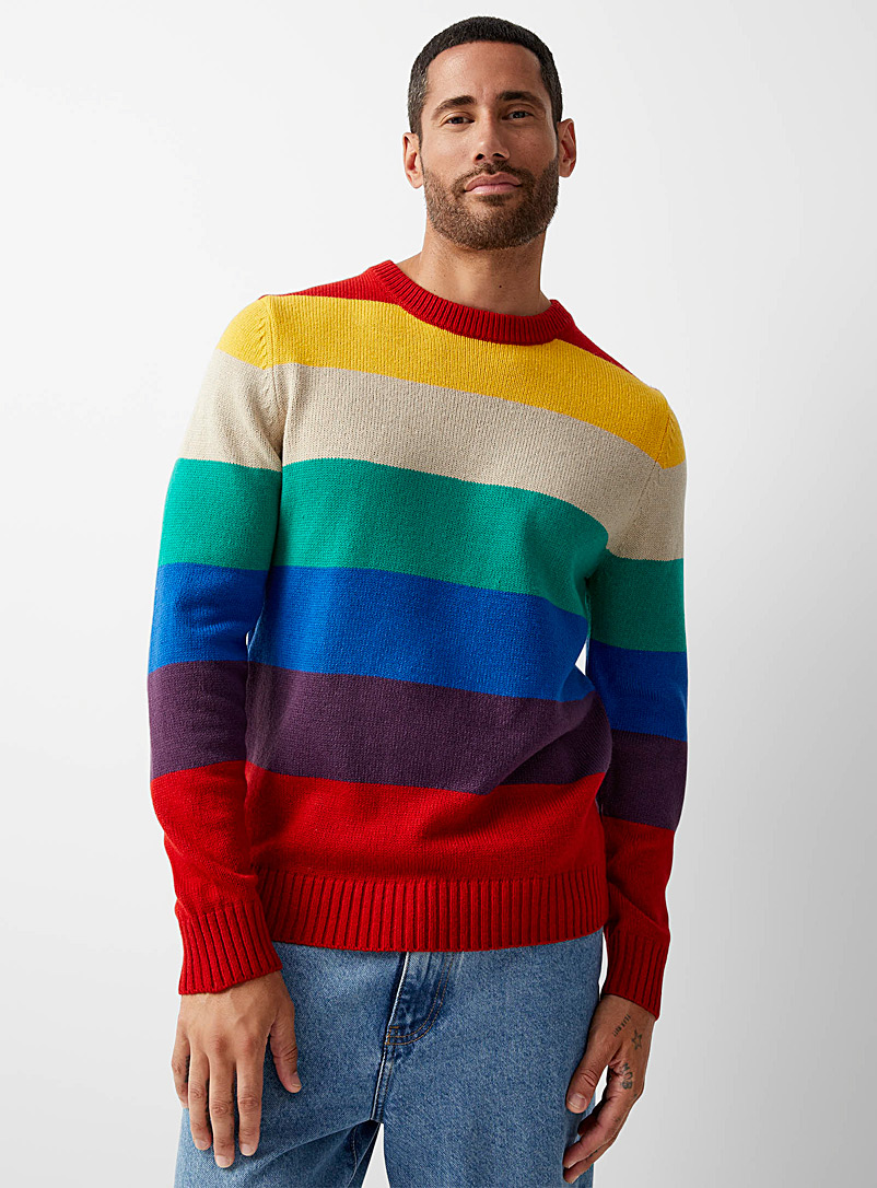 Le 31 Assorted Multicolour stripe sweater for men