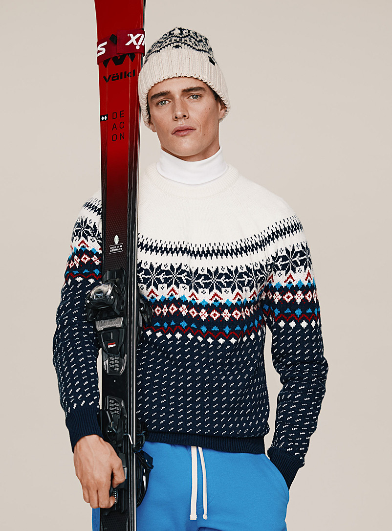 Le 31 Patterned Ecru Scandinavian jacquard sweater for men