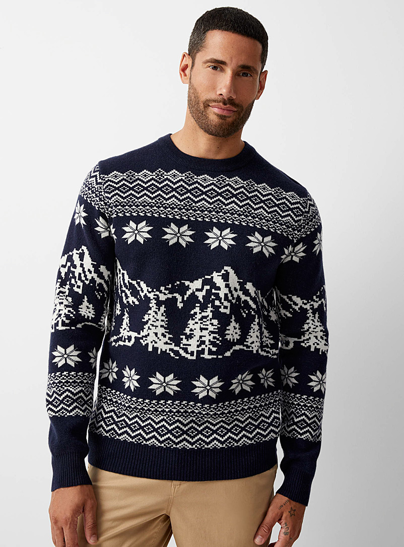 Le 31 Patterned Blue Mountain jacquard sweater for men