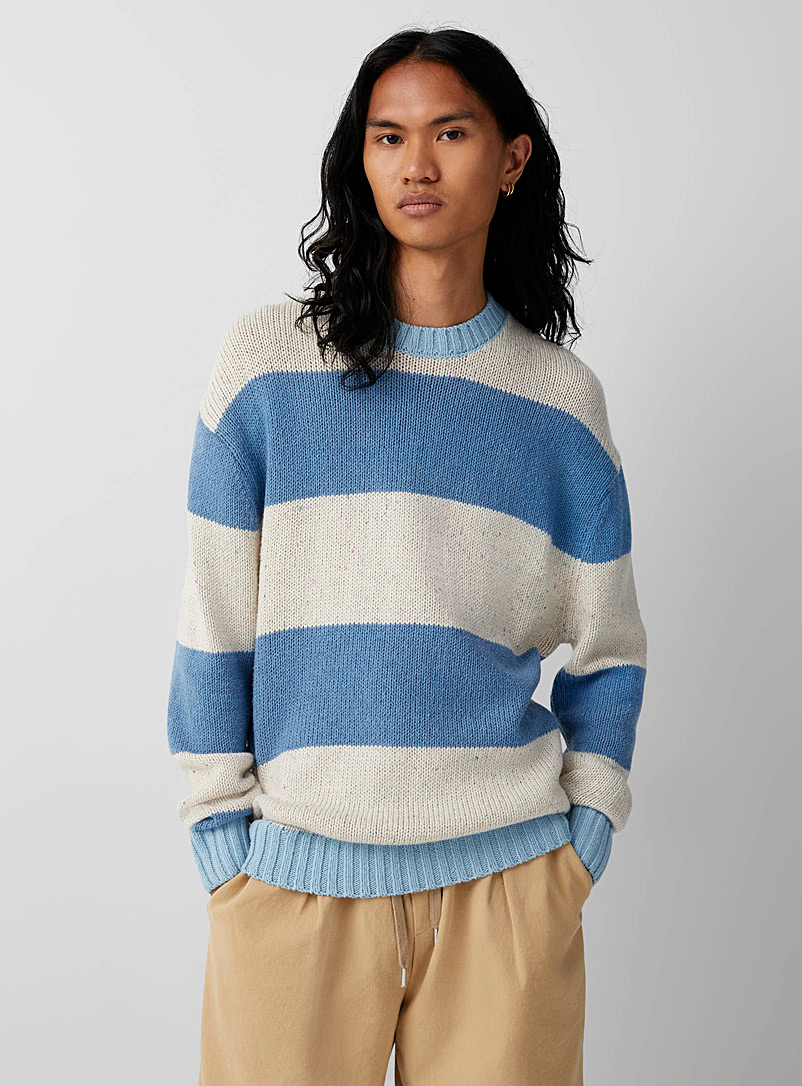 Djab Patterned Blue Striped rustic knit sweater for men