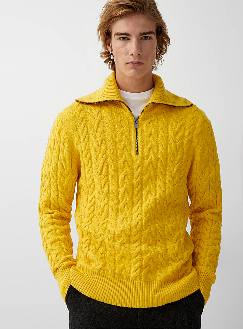 Le 31 Dark Yellow Twisted-cable funnel-neck sweater for men