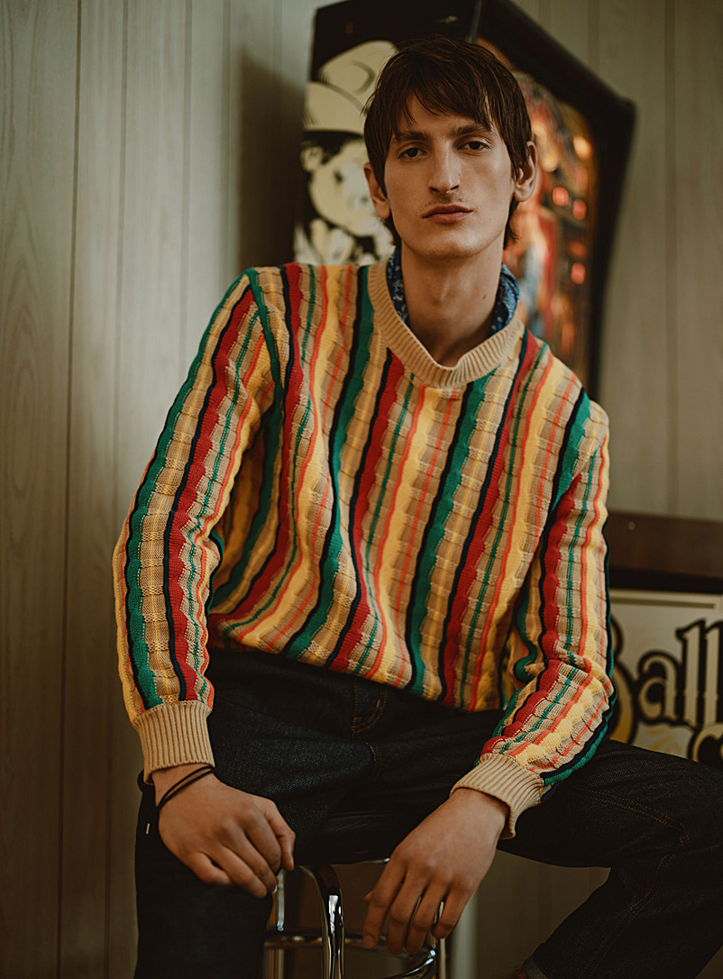 Colourful mixed knit sweater | Le 31 | Shop Men's Crew Neck
