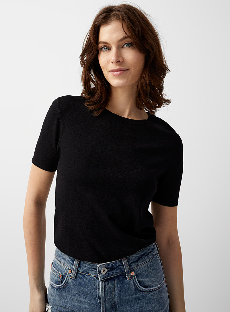 Contemporaine Black Short-sleeve stretch sweater for women