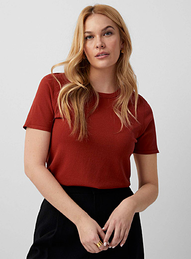 Contemporaine Dark Orange Short-sleeve stretch sweater for women