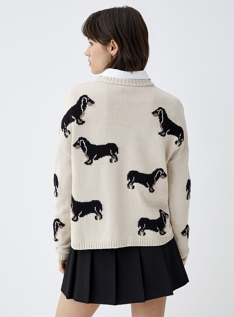 Twik: Le chandail jacquard imag&eacute; Blanc &agrave; motif  pour femme