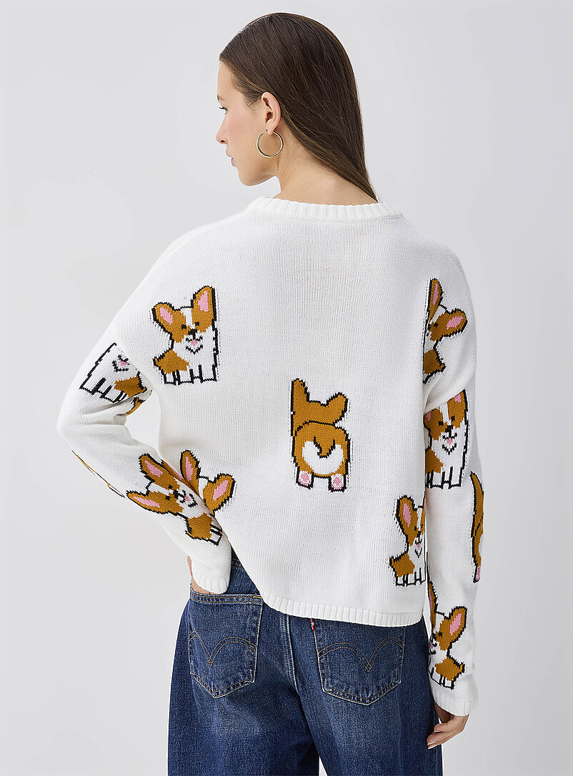 Twik: Le chandail jacquard imag&eacute; Blanc &agrave; motif  pour femme