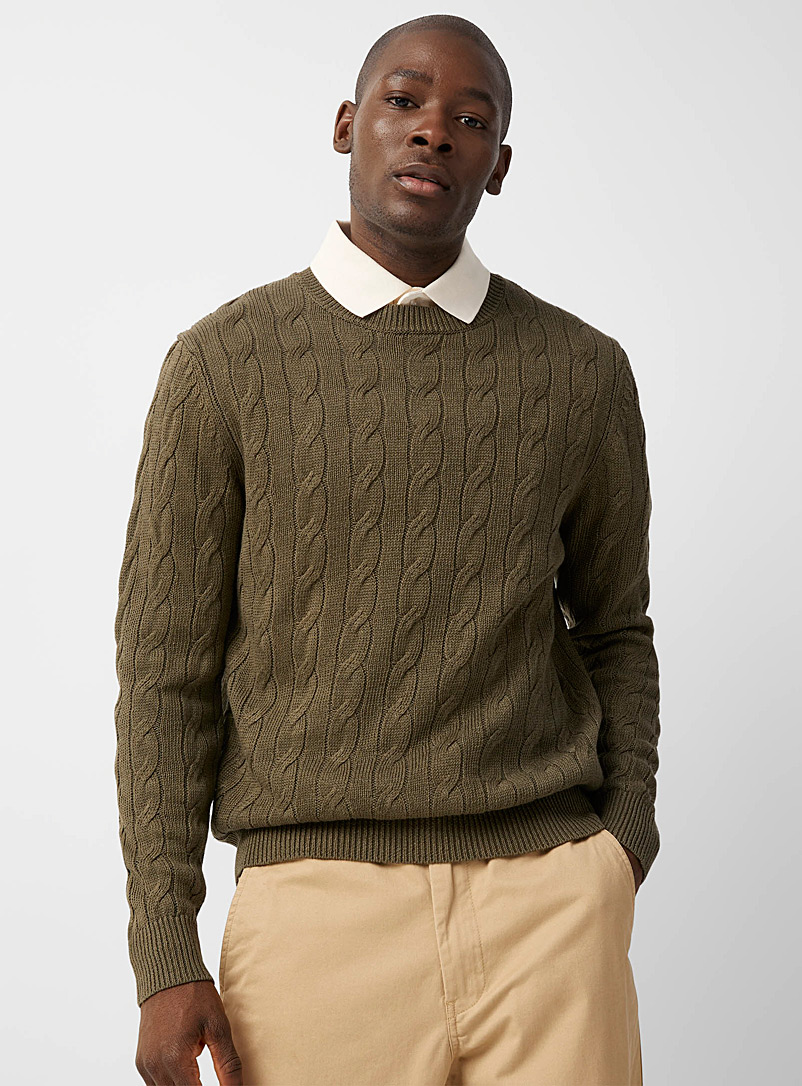 Le 31 Mossy Green Twisted cable pure linen sweater for men