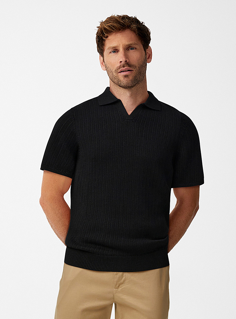 Le 31 Black Pure organic linen Johnny-collar sweater for men
