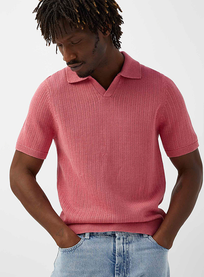 Le 31 Pink Pure organic linen Johnny-collar sweater for men