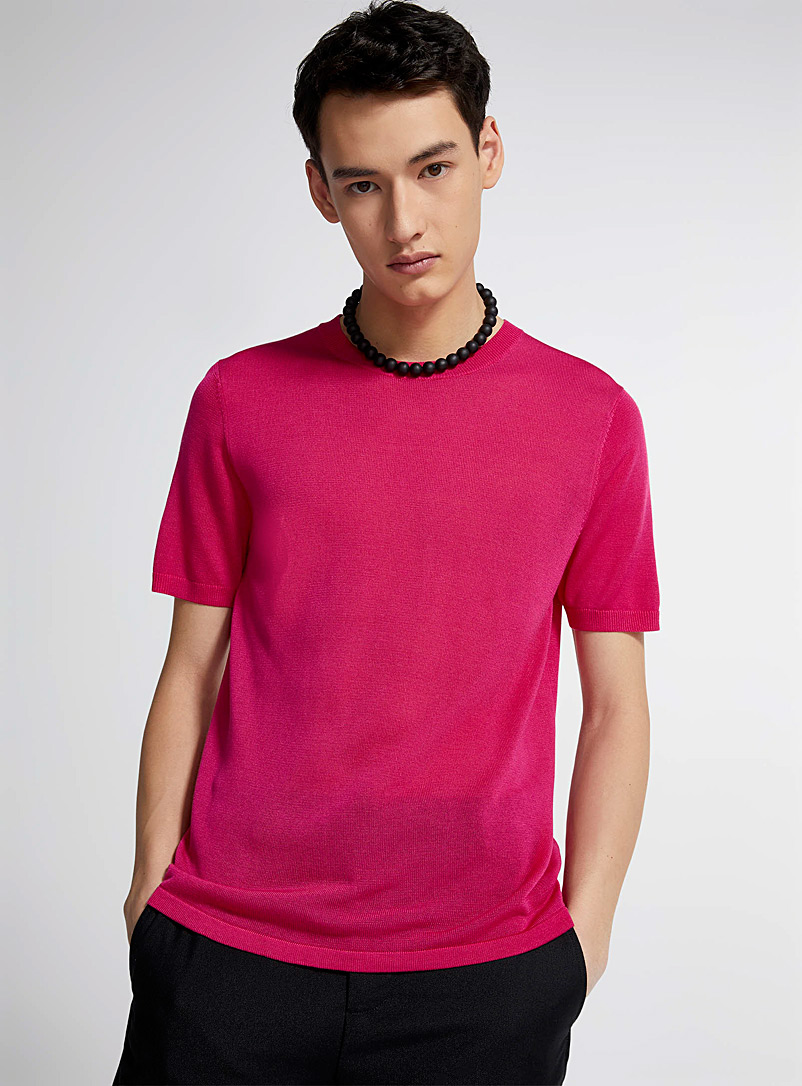 Le 31 Pink Soft knit short-sleeve sweater for men