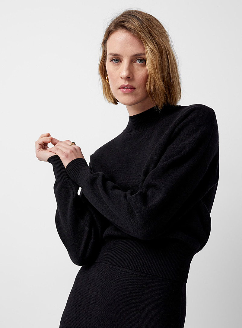 Contemporaine Black Cropped mock-neck sweater for women