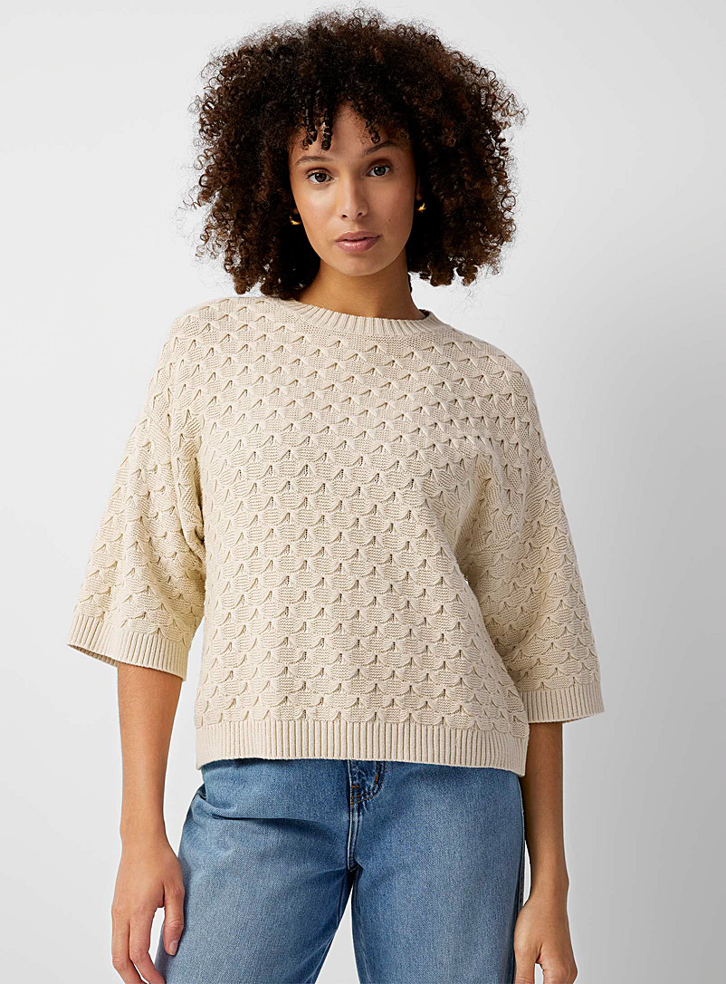 Contemporaine Cream Beige Bow knit boxy sweater for women