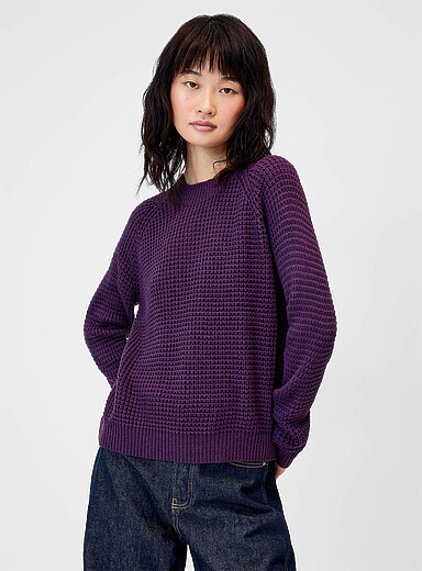 Twik Grape/Dark Crimson Boxy-fit waffle-knit sweater for women