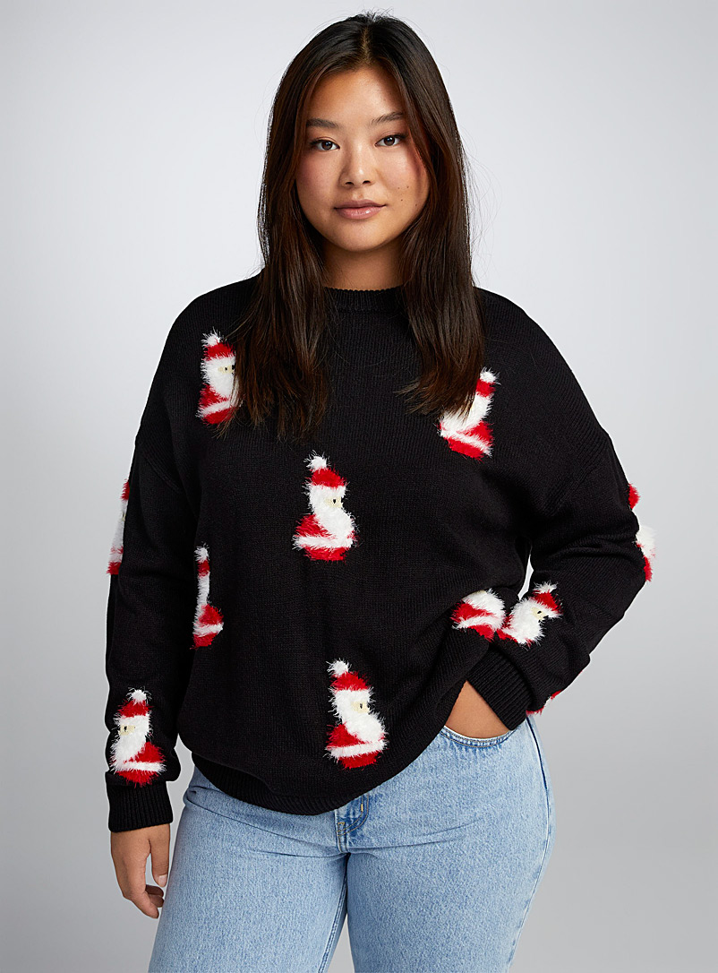 Twik Black Fuzzy animal sweater for women