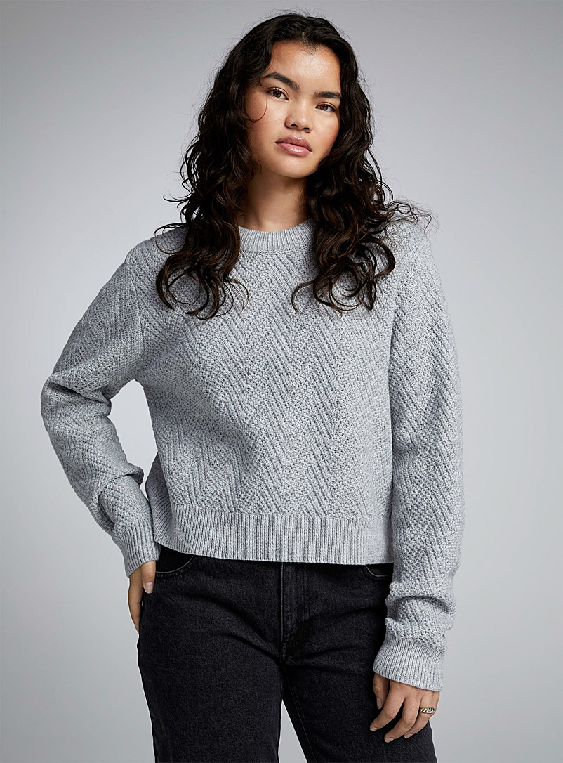 Twik Grey Herringbone knit sweater for women