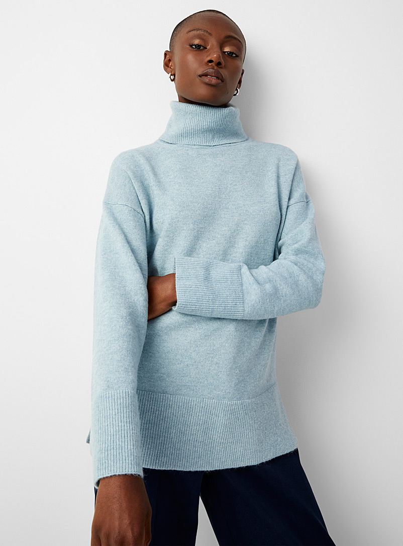 Contemporaine Baby Blue Ribbed edging oversized turtleneck for women
