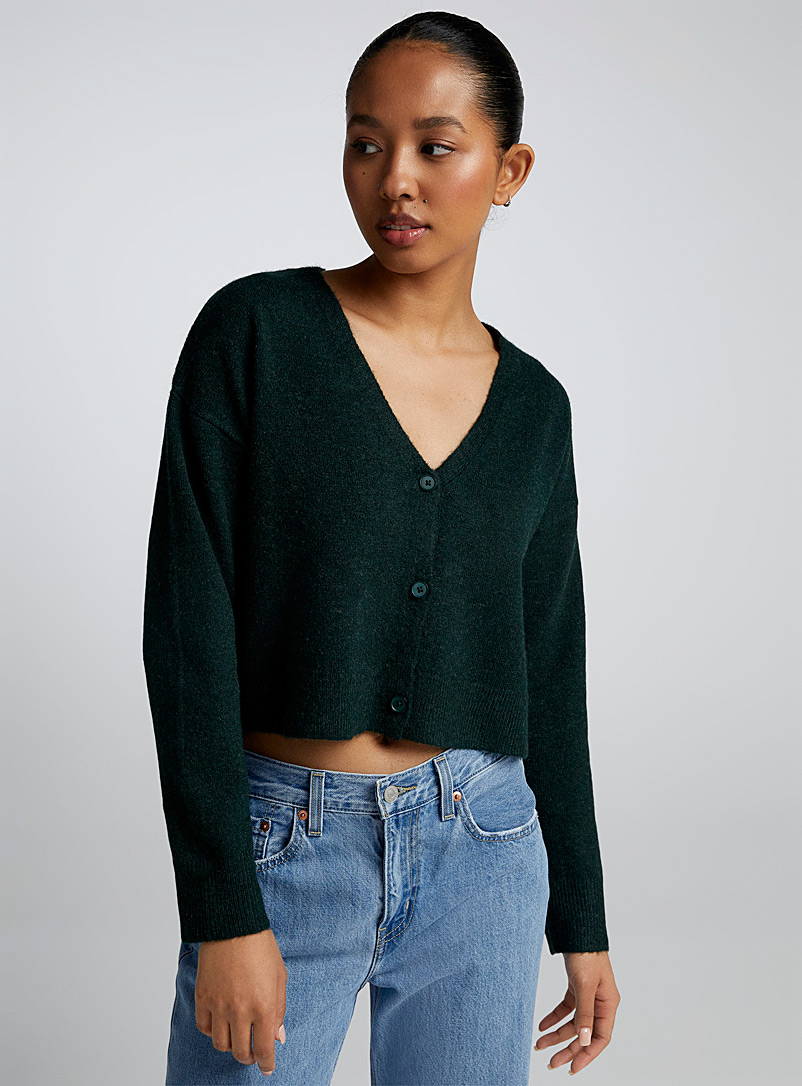 Twik Mossy Green Three-button cropped cardigan for women