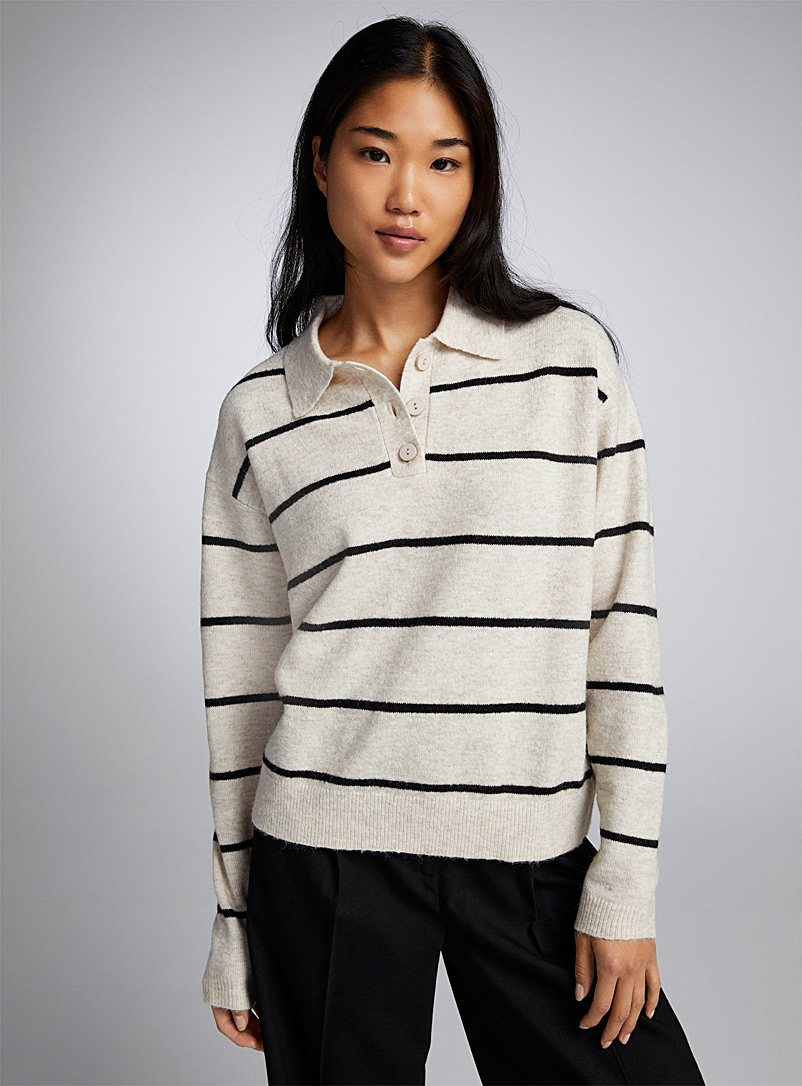 Twik Cream Beige Three-button polo sweater for women